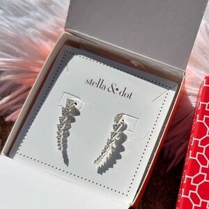 Stella & Dot Silver Pave Triangle Path Earrings NEW